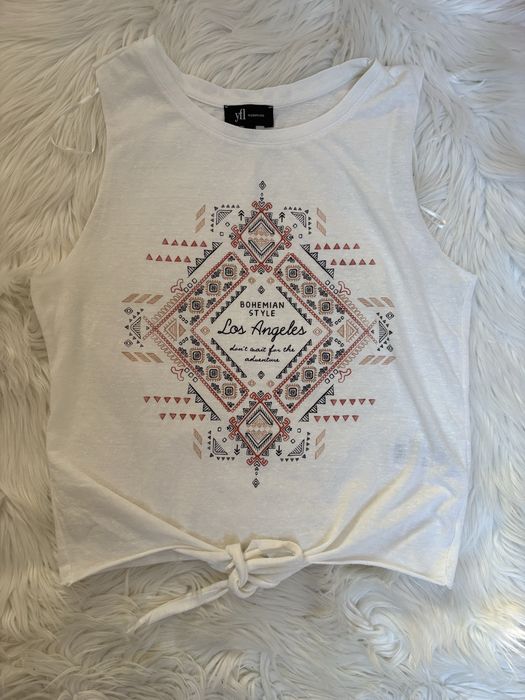 biały, wiązany na dole top bez rękawów w stylu boho marki Reserved M