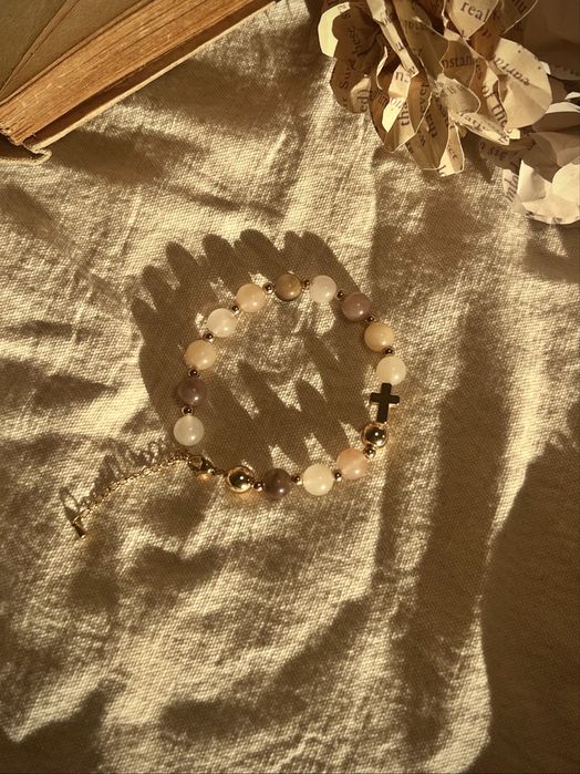 Różaniec Handmade - kremowy