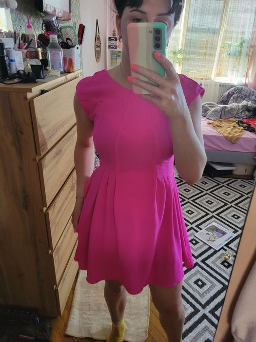 Яскраве barbie рожеве плаття zara міні сукня платье розовое яркое жін