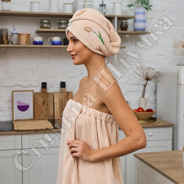 Рушник-халат 140х80 з рушником , який складається в шапочку