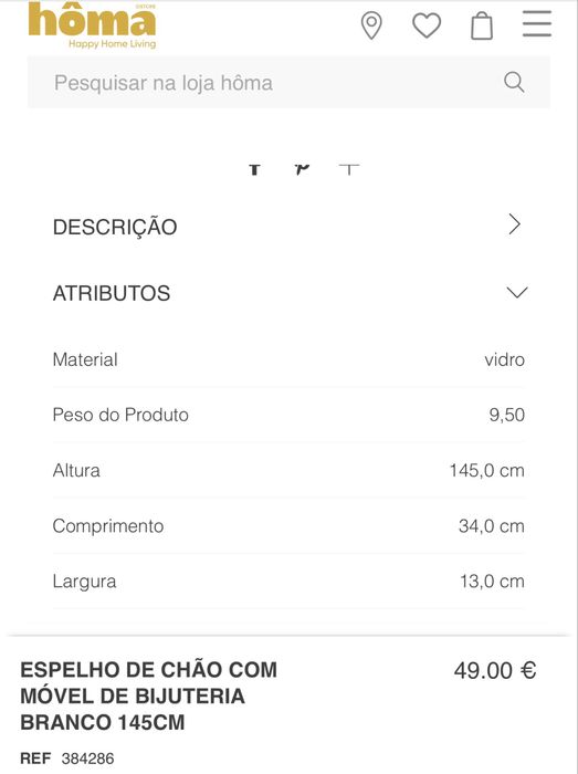Espelho de chão com móvel