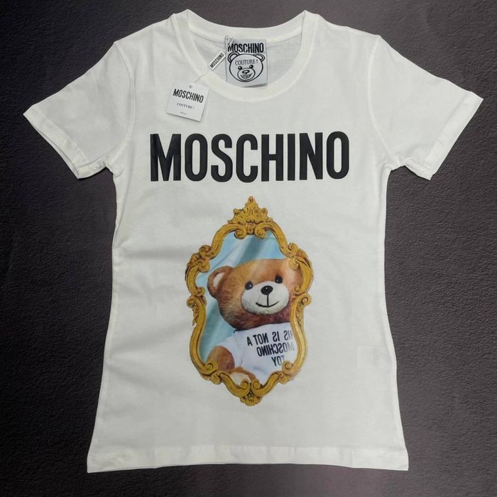 Жіноча брендова біла футболка Moschino | Літня | Преміум якість
