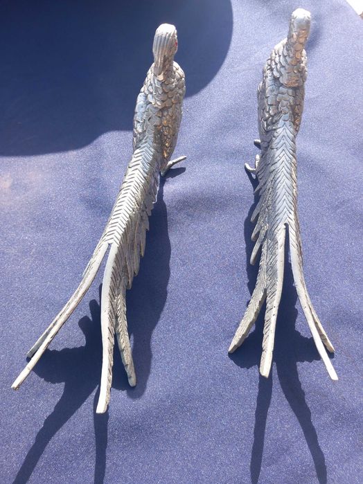 Faisão, duas esculturas banhada em prata portuguesa, séc.xx