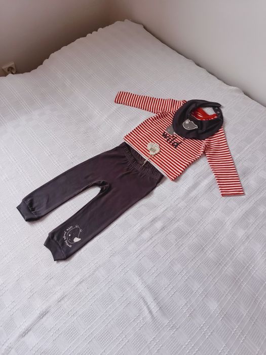 Komplet dziecięcy nowy, 74/80: bluzka, spodenki, szaliczek