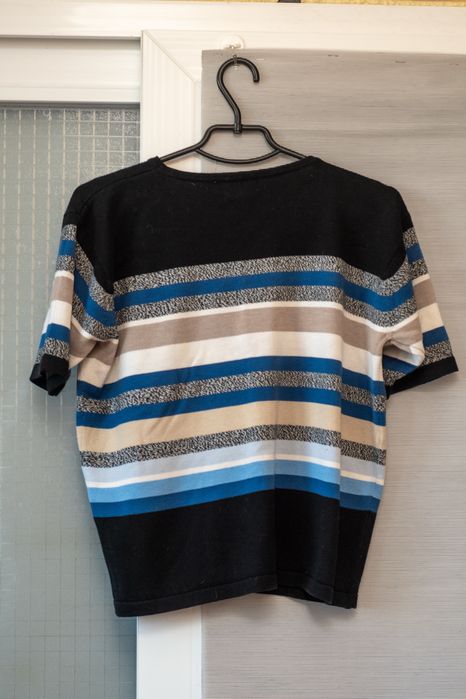 В'язаний жіночий джемпер з коротким рукавом у смужку xl dressbarn