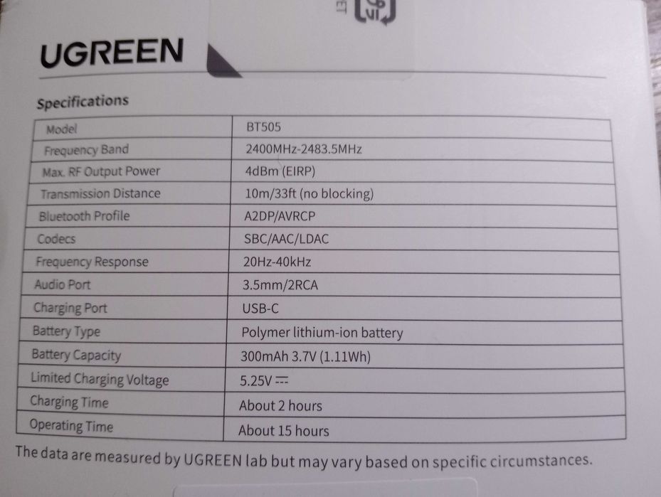 LDAC AAC SBC UGREEN AUX Bluetooth-приймач  Hi-Fi  Bluetooth 6,0