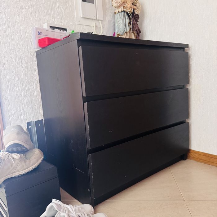 Cómoda 3 gavetas, preto, 80x78 cm