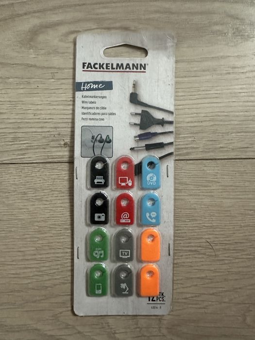 Znaczniki do kabli Fackelmann – 12 szt., kolorowe, nowe