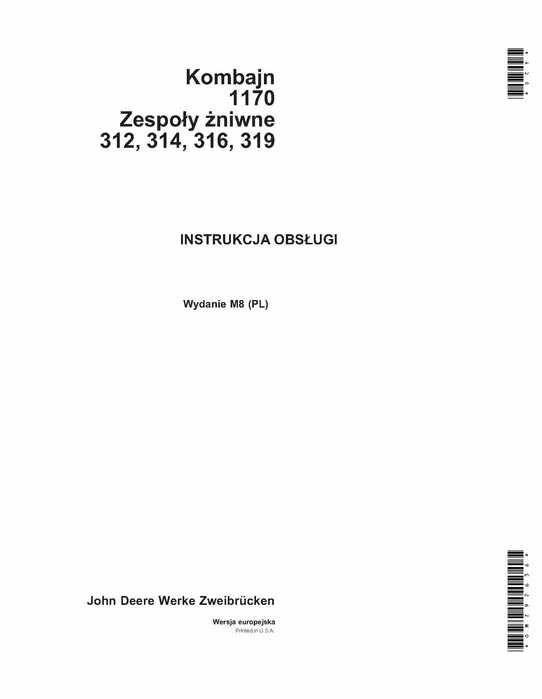 Instrukcja obsługi John Deere 1170 ; 312 ; 314 ; 316 ; 319  JD