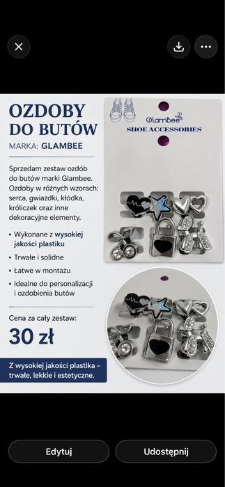 Ozdoba na buty srebna