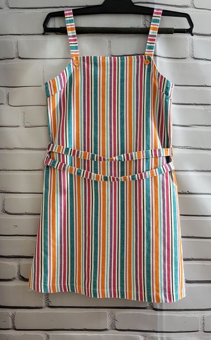 Letnia, lniana sukienka, paski, tęczowa, mariquita, 140 cm, 2