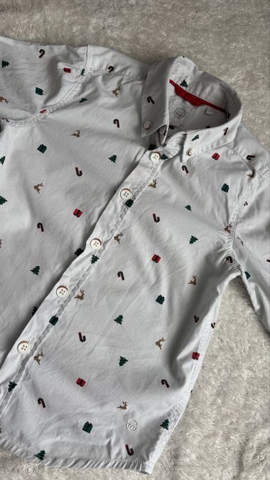 Biała koszula długi rękaw, świąteczna r. 98