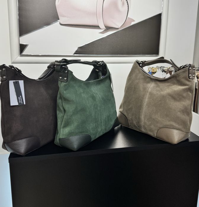 Сумка мягкая замшевая  черная сумка мешок Италия