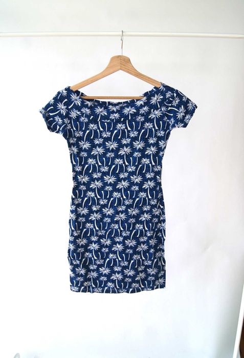 chabrowa niebieska krótka mini sukienka z krótkim rękawem tunika 34 36