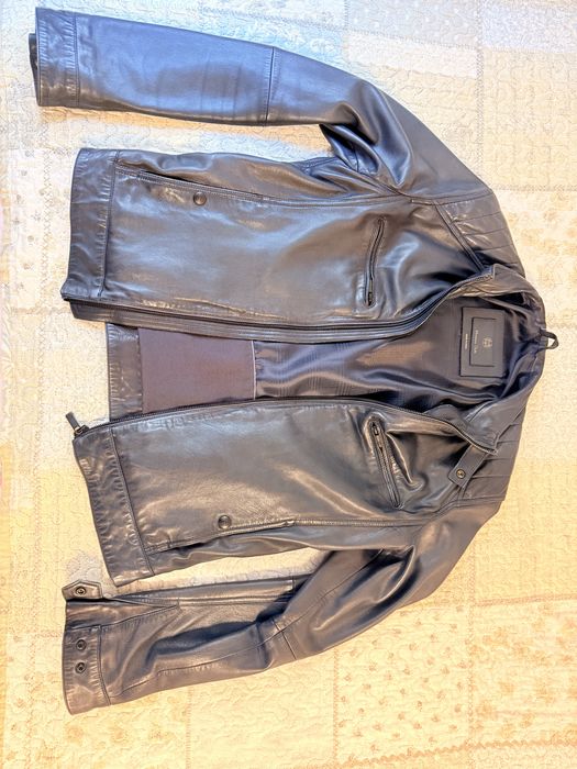 Шкіряна куртка Massimo Dutti темно синя