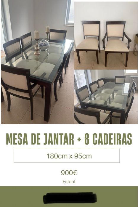 Mesa de jantar + 8 cadeiras