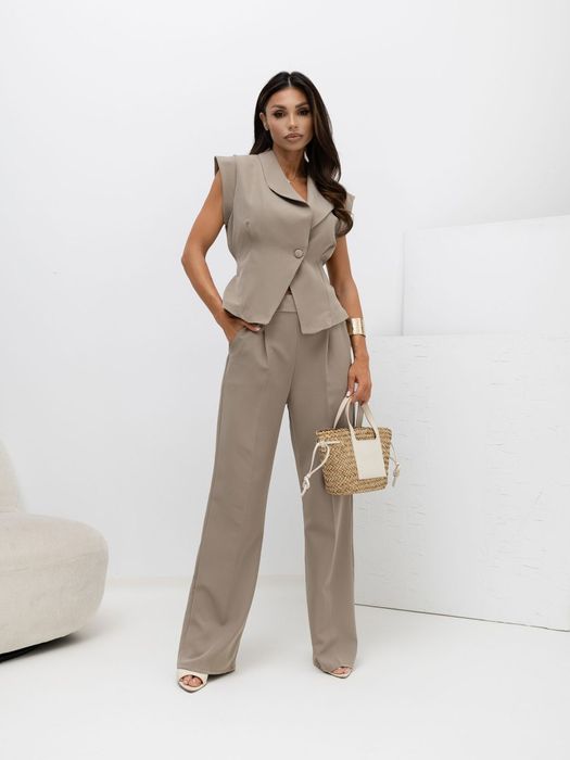 Garnitur Damski Fango Komplet Kamizelka + Spodnie Szerokie Elegancki ITALY MODA