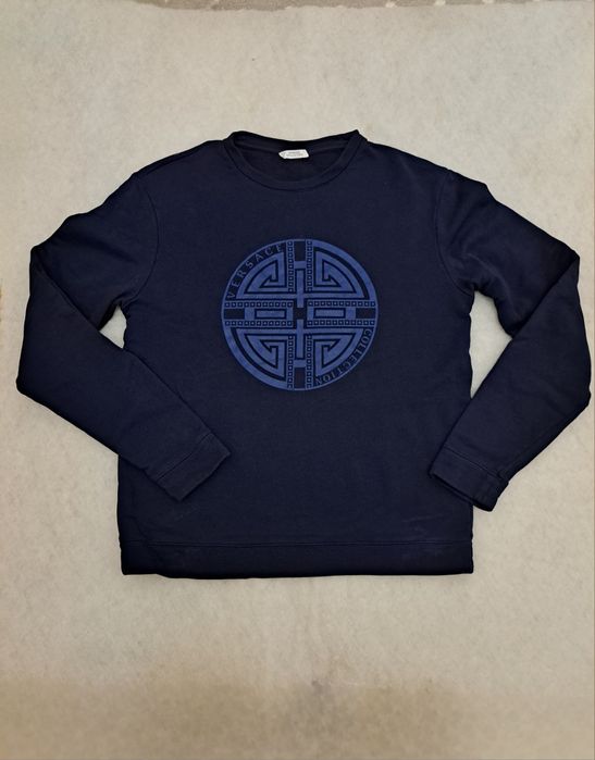 Granatowa Bluza sweatshirt Versace Collection z nadrukiem logo L