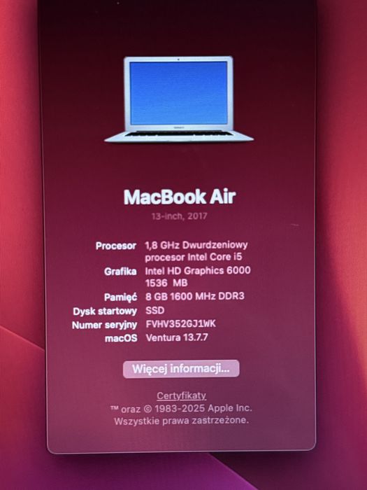 MacBook Air 13”  100% sprawny