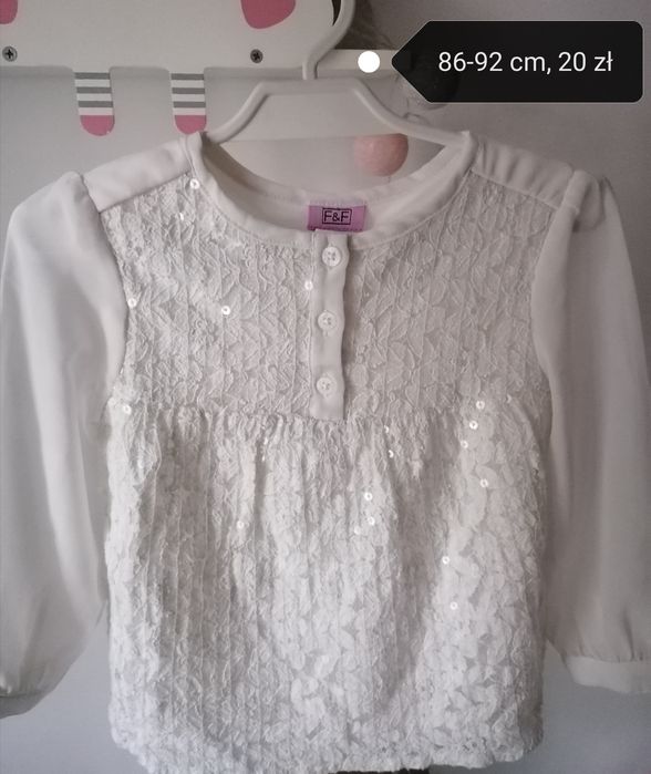 Elegancka biała koszula ecru mgiełka zwiewna guziczki cekiny 86 92cm