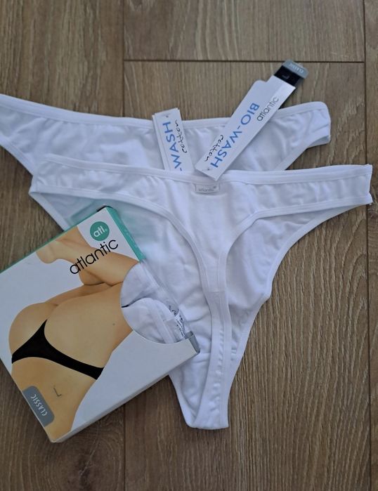 Stringi damskie Atlantic, rozmiar L, 2PACK, bawełniane, białe