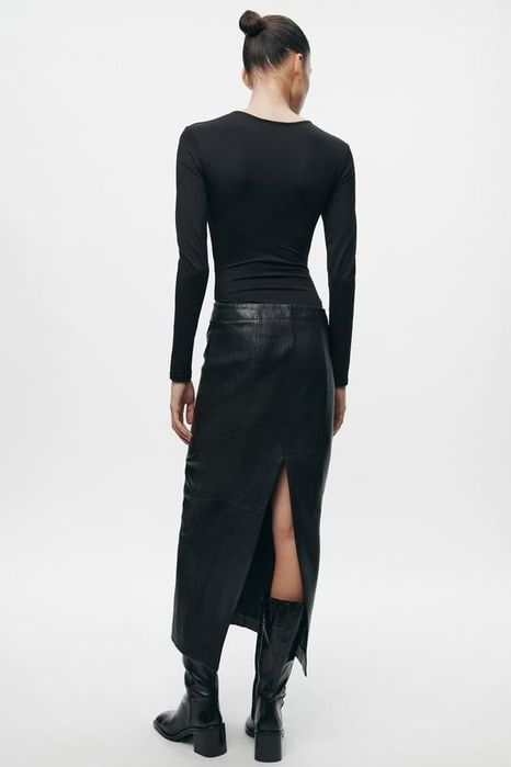 Шкіряна спідниця zara zw collection із блискавками