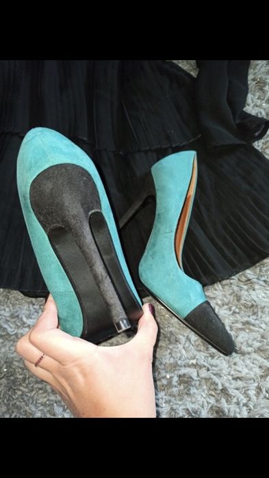 Szpilki Atmosphere szpic turkus czarny nosek 37