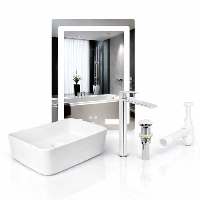 Готове рішення для ванної: LED-дзеркало/ донний клапан/ кран/ раковина