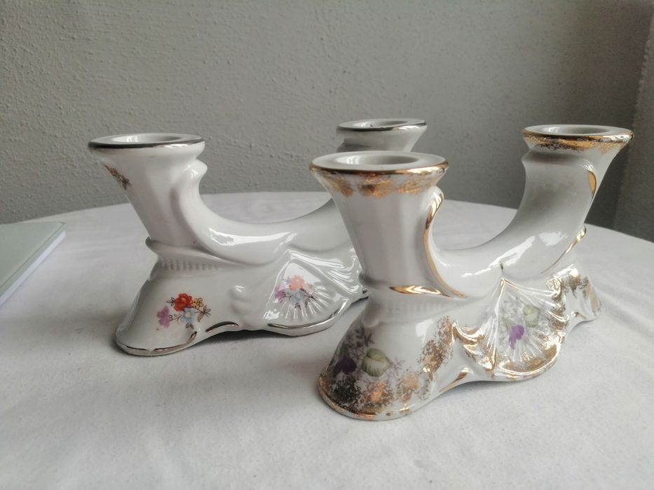 Stare sygnowane świeczniki z porcelany - Chodzież