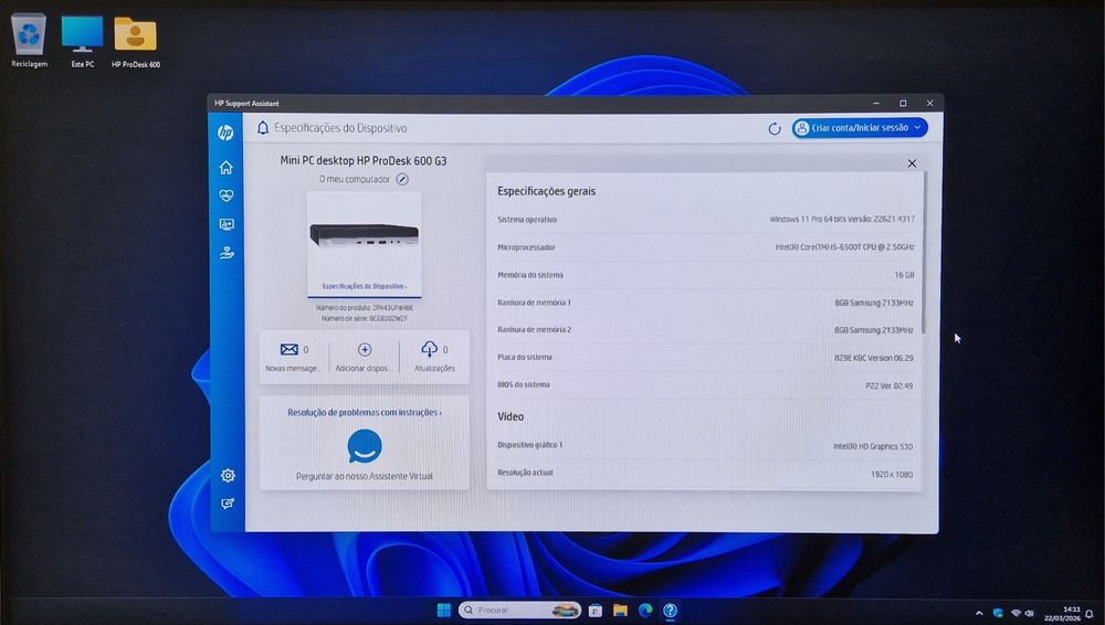 Mini Pc HP ProDesk [ i5 / 16GB RAM / 256 SSD ]