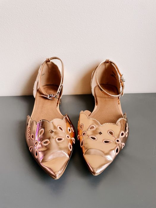 Złote baleriny Mary Jane z paskiem, asos, rozmiar 37