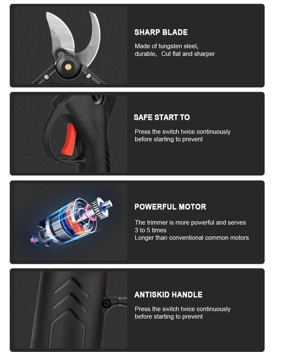 Tesoura podar elétrica para corte madeira sem fios incluí 2 baterias