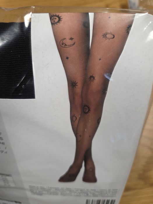 Nowe czarne rajstopy calzedonia s/m astrology rysunki efekt tatuażu