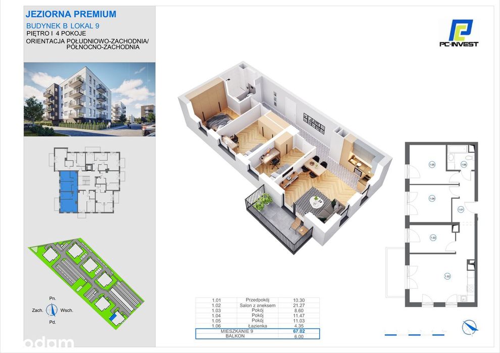 4-pokojowe mieszkanie 67m2 + balkon Bezpośrednio