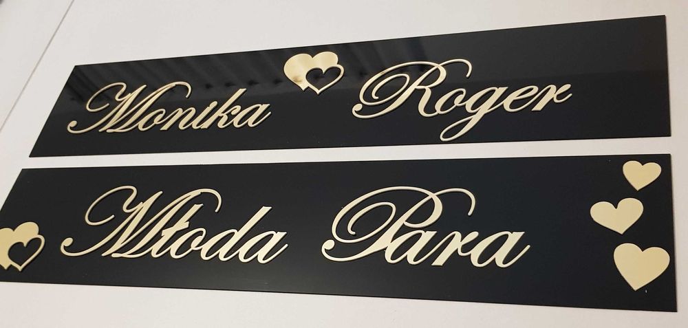 Dekoracja na auto ślubne rejestracja personalizowana