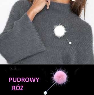 Broszka przypinka różowy puch puszek pompon futerko perła perełka Nowa