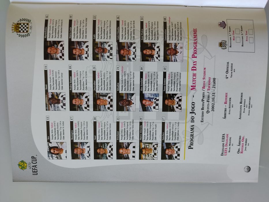 Programa de jogo Boavista Anorthosis Famagusta UEFA 2002/03