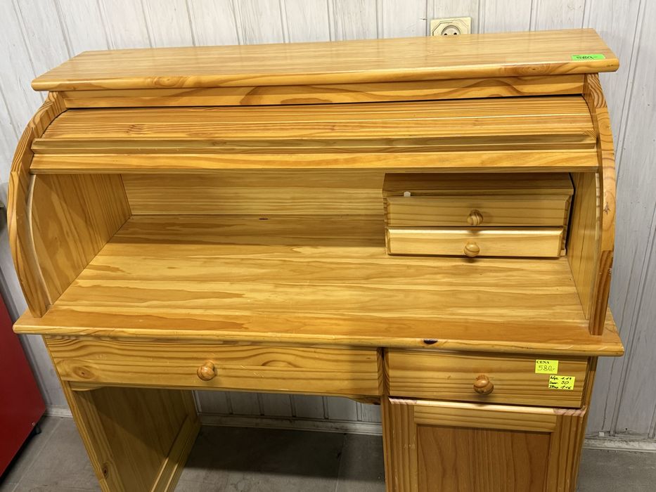 DREWNIANE BIURKO SEKRETARZYK Z ROLETĄ – klasyczne biurko z szufladami i szafką DOWÓZ DO DOMU