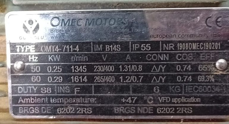 Silnik elektryczny 0,25 kW 1345 obr.  230/400V