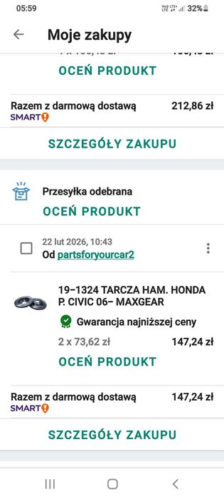 Cewki tarcze zaciski świece honda civic 1.8