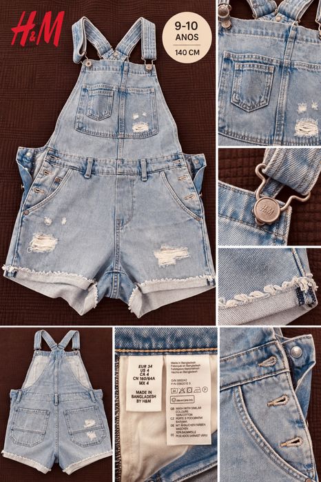 Jardineiras de Calção em Ganga H&M – 9/10 Anos