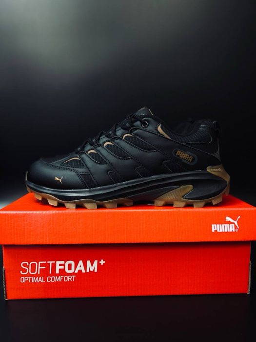 Мужские термо кроссовки пума черные кожаные красовки puma black