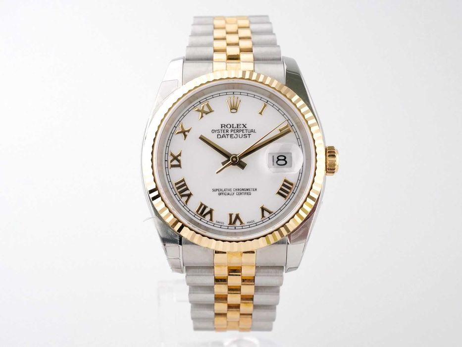 Rolex Datejust 36 Jubilee Steel 18K Yellow Gold White Roman Dial
