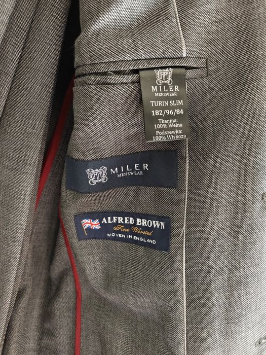 MILER Turin Slim 182/96/84 – szary garnitur 100% wełna Alfred Brown