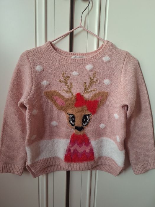 Sweter hm 92 renifer pudrowy róż Święta Boże Narodzenie