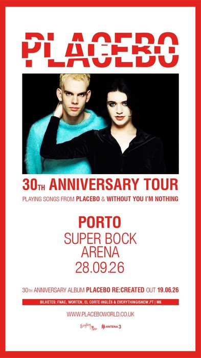 Bilhete físico (plateia em pé) Placebo (30th Anniversary Tour) - Super Bock Arena
