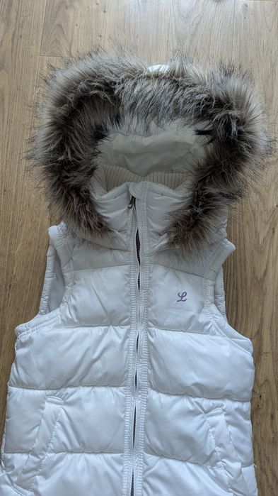 Bezrękawnik biały z kapturem H&M 12 lat, r. 152
