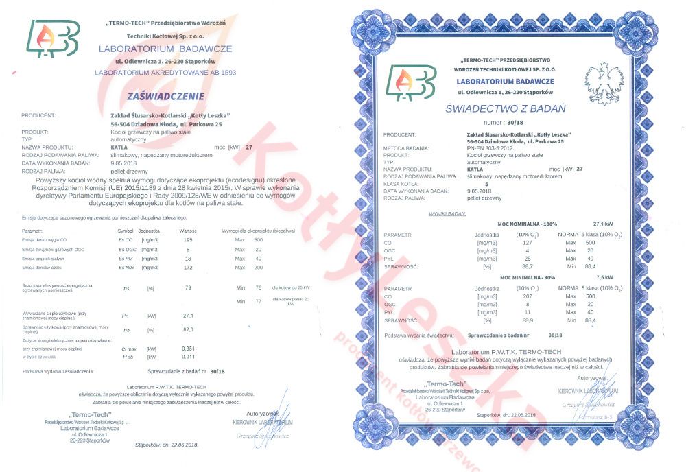 Kocioł piec c.o. 5 klasa KATLA 27 kW pellet  ekoprojekt