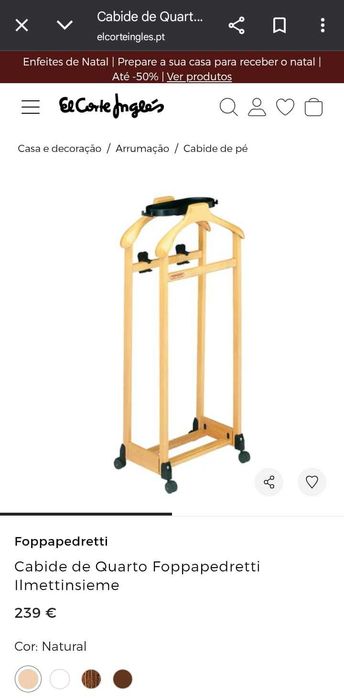 Cabide de quarto para fatos duplo FOPPAPEDRETTI em madeira natural