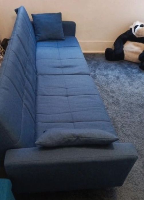 Sofá Cama com 2 Almofadas Tecido Azul 220*84,5*69